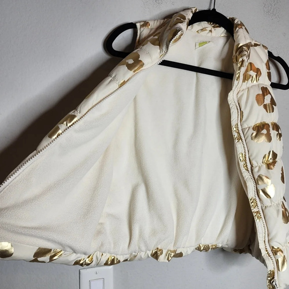 Crazy 8 Gold Foil Cream Leopard Puffer Vest Kids Size Largw 10/12 - Picture 8 of 11